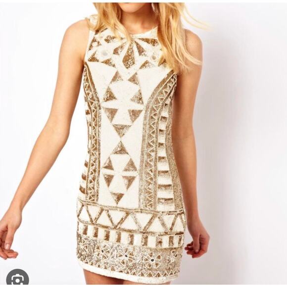 NEEDLE & THREAD Sunstone Mini Dress Gold White Sequins {J39} - Picture 6 of 7